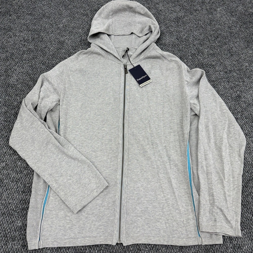 Zegna Sport Men's 3XL Water Repellent Full Zip Knit Hoodie Jacket Gray - New